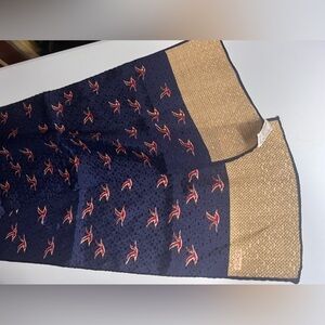 Sold ECHO 100% silk scarf long blue with red bird design gold edges